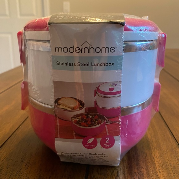 NWT “Stainless Steel Stackable Pink / White Lunchbox” - Picture 1 of 5